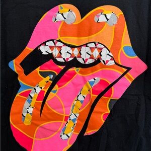 The Rolling Stones Black Tee with Pink and Orange Graphic
